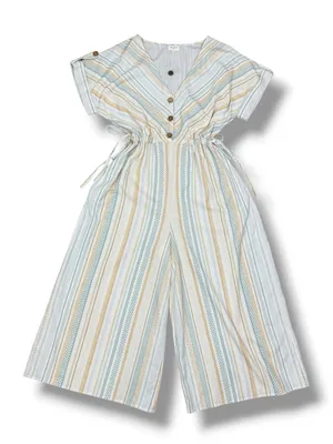 World Market Shilo Striped Wide Leg Cinch Waist‎ Jumpsuit Ivory Multi Cropped thumbnail 13