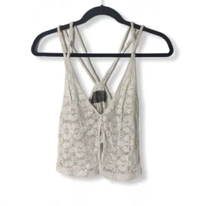 Reformation White Crochet Cropped Tank Top Women’s Size Small Keyhole Front Doub thumbnail 2