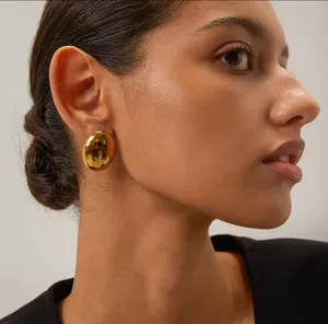 Gold old money earrings oval hammered studs thumbnail 6