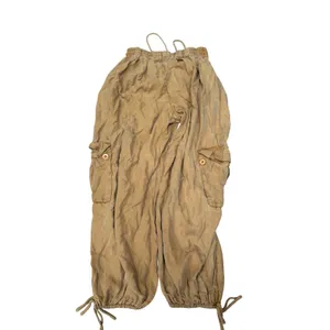 Free People Camel Brown Cargo Jogger Pants Elastic Waist Tie Hem Small thumbnail 2