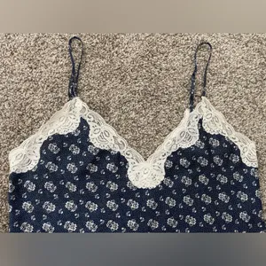 Vintage Gold Label Victoria’s Secret Lace Floral Slip Mini Dress Navy Blue Sz M thumbnail 2