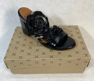 Lovella Flower Black Heel Sandals Block Heel Slip On Mules‎ Size 7/37 thumbnail 1
