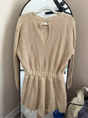 Petal & Pup Beige Knit Drawstring Waist Sweater Romper thumbnail 6