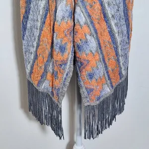 INC International Concepts Gray and Orange Aztec Vest with Fringe Size Medium thumbnail 4