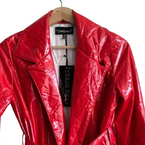NWT Dolls Kill Flame Viral Vengeance red vinyl Belted trench coat XS Y2K thumbnail 4