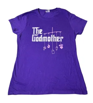 Gildan The Godmother T-Shirt Womens‎ S Purple Baby Shower Gift Graphic Tee thumbnail 1