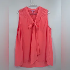 Lily Pulitzer Coral Sleeveless Bow Tie Blouse 100% silk thumbnail 7