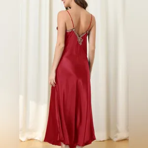 Elegant Vintage Red Satin Maxi Slip Dress Lace Trim Sleepwear Women’s Sz S EUC thumbnail 2