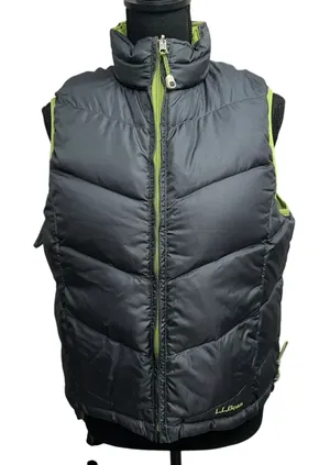 LL Bean Women M Quilted Reversible Goose Down Cold Weather Green Puffer Vest‎ thumbnail 1