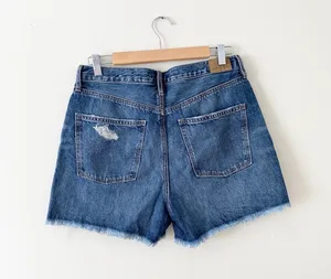 American Eagle 90s Boyfriend Denim Shorts Sz 12 Distressed Raw Hem EUC thumbnail 2
