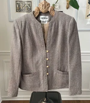 Vintage Judy’s Place Tweed Blazer Jacket Brown Blue M 10 thumbnail 1