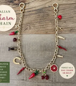 NWOT Anthropologie Bag Charm Swag Belt Chain Gold 🌶️🧲🍒🐟 thumbnail 1