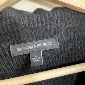Banana‎ Republic merino wool cashmere blend black knit sweater women's L FLAW thumbnail 3