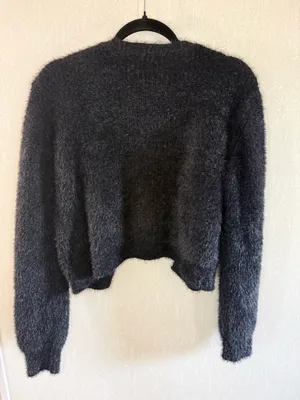 Lulus Black Fuzzy Eyelash Knit Cropped Open Front Cardigan Size Small thumbnail 5