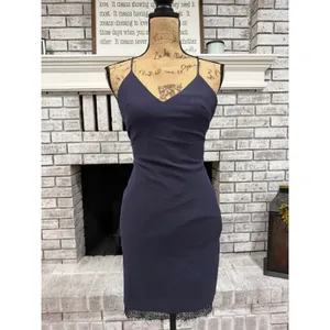 Alice &‎ Olivia Mini Slip Dress Women Size 2 Navy Blue Lace Trim Cross Back thumbnail 3