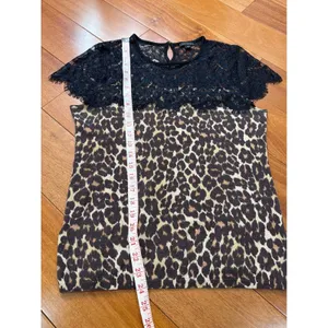 Ann Taylor Leopard Print Lace Yoke‎ Top Womens Brown Black Knit Sweater M thumbnail 8