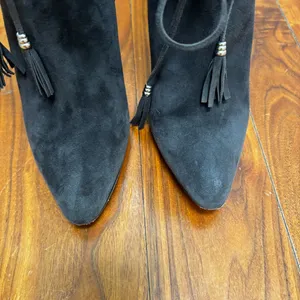 Oscar De La Renta Suede and Real Fur Heeled Ankle Booties Grey 9.5 40 thumbnail 4