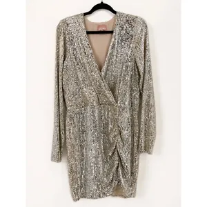 Show‎ Me Your Mumu Party Hop Dress Womens M Gold Sequin Ruched Mini Disco Glam thumbnail 3
