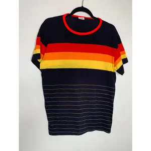 Vintage Rainbow Stripe T shirt Red Orange Yellow Black 70s Sz XL thumbnail 5