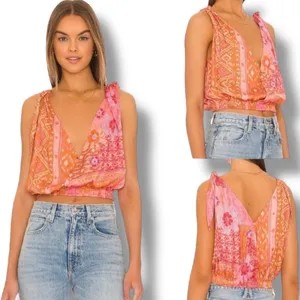 Free People Tied To You Tank Top in Lemonade color combo NEW size medium thumbnail 2