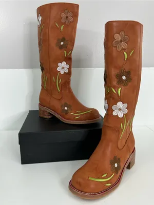 VBDB Brown Floral Embroidered Women’s Knee High Boots Size 9 NIB thumbnail 1