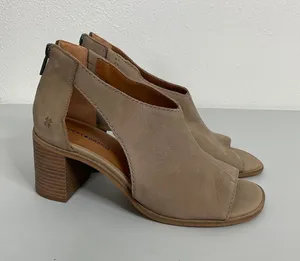 Lucky Brand Taupe Leather Cutout Peep Toe Block Heel‎ Booties Sandals Womens 8M thumbnail 1