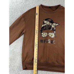 SheIn Mom Life Sweatshirt Women M Oversized Graphic Comfy Cheetah Messy Bun Motherhood thumbnail 6