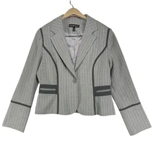 Jessica McClintock 8 Pinstripe Grey Blazer Black Trim Tailored Office Career Y2K thumbnail 1