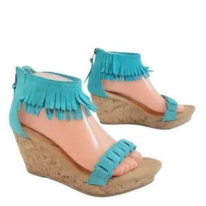 Minnetonka‎ Aqua suede fringe Nicki wedge sandals thumbnail 5