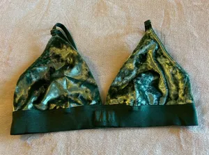 PINK Victoria’s Secret dark green crushed velvet triangle bralette size M thumbnail 1