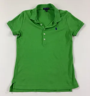Ralph Lauren Polo Womens M Green Collared Short Sleeve Slim Fit Cotton Logo thumbnail 1