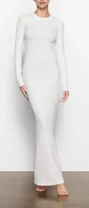 Skims Soft Lounge Long Sleeve Crew Neck Long Maxi Dress In Marble White Xl $200 thumbnail 1