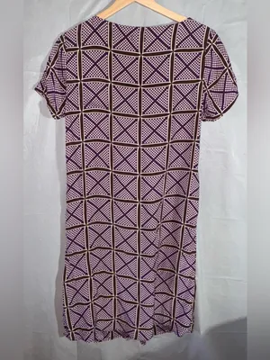 J. Crew Dress Sz 6 Purple Brown‎ Geometric Print 100% Silk Luxury Polka Dot Midi thumbnail 3
