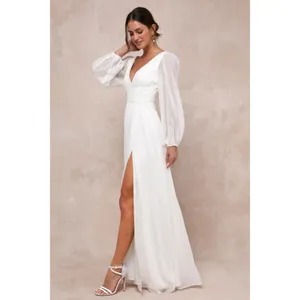 NWT Lulus Enchant My Love White Long Sleeve Maxi Dress Bridal Bide Wedding Sz S thumbnail 4