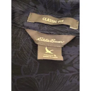 Eddie Bauer Womens Navy Blue Black Floral Sheer Button Down Blouse Small Classic thumbnail 2