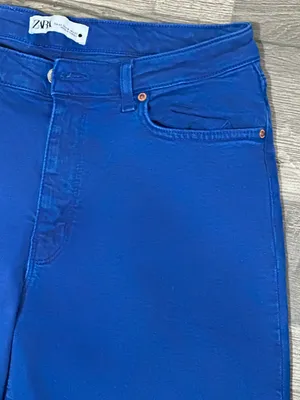 ZARA Women’s Cobalt Blue Flare Jeans Size 10 Raw Hem High Rise Pants thumbnail 9