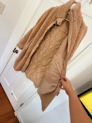Athleta Sherpa Teddy Coat XS Camel Longline Cozy Minimalist Quiet Luxury Winter thumbnail 6