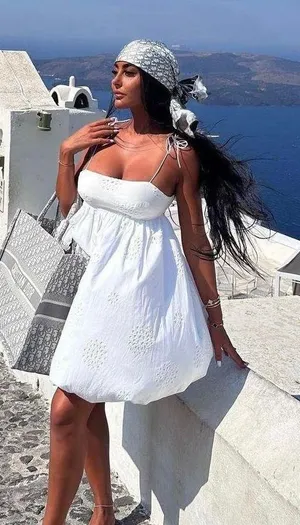 dress mini crochet balloon embroidered white boho vacation casual summer thumbnail 1