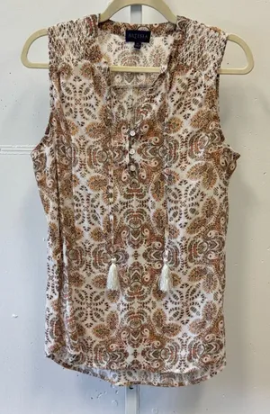 Artesia Boutique Sleeveless Boho Paisley Sleeveless Top Brown and Cream Medium‎ thumbnail 1
