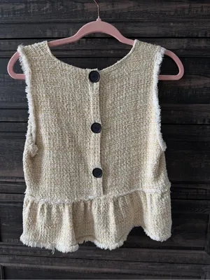 Zara Cream Textured V-Neck Peplum Tank thumbnail 3