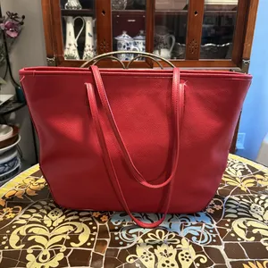 NINE WEST RED LEATHER TOTE thumbnail 2