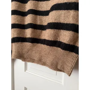 Mango MNG Striped Raglan Knit Sweater Camel Black Crew Neck Relaxed Fit XS thumbnail 14