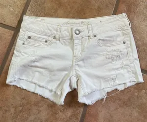 American Eagle Outfitters Y2K White Distressed Denim Cutoff Shorts thumbnail 1