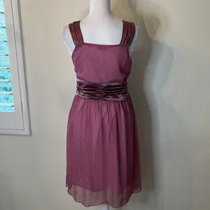 Star Model size small purple mini dress with gold accents and satin ribbon GUC thumbnail 3