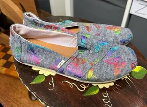 TOMS Women’s Gray Foil Butterfly Slip-On Shoes thumbnail 1