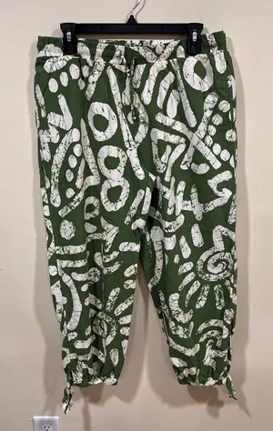 Haute Hippie Linen Blend Pants Womens L Green Pull On Aztec Tribal Jogger thumbnail 1