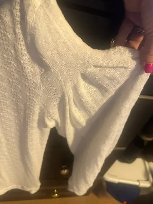 Free People Dream Girl pointelle white Large sweater full sleeve lace neck $135 thumbnail 9