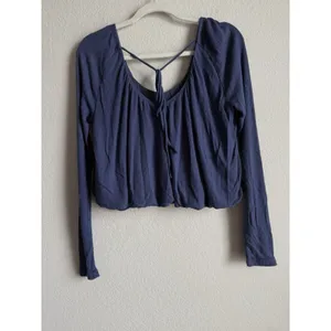 Free People We The Free Women's Medium Bondi‎ Blue Thermal Long Sleeve Crop Top Bohemian thumbnail 5