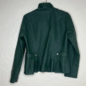 Baccini Women's Olive Green Vegan Leather‎ Moto Jacket Zip Size Medium NWT thumbnail 2
