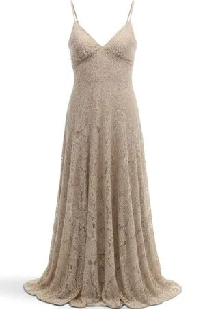 Fame & Partners Maxi Dress Womens 2 Lace V-Neck Neutral Spaghetti Strap NEW thumbnail 1